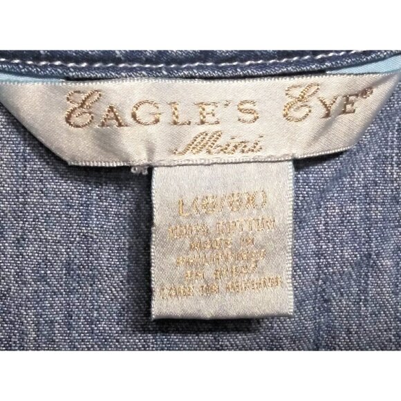 VTG Denim Dress Jumper Girls Sz L crochet floral lace button front fit flare EUC - Picture 9 of 12